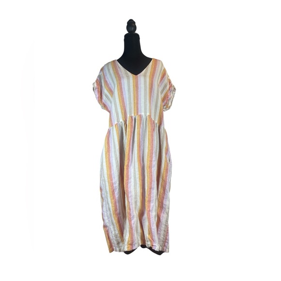 Lou & Grey Dresses & Skirts - Lou & Grey for LOFT 100% Linen Pastel Striped Midi Dress Size L